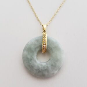 Sterling Silver Genuine Jade & White Topaz Pendant Necklace